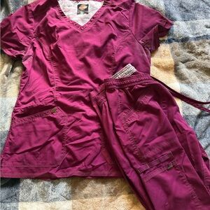 Dickies Deep Pink V-Neck Scrub Top and Drawstring Pants Set